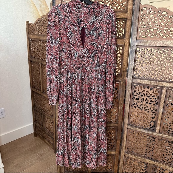 NWT NICHOLAS Eleanor Cross Neck Keyhole Snake Print Midi Dress Sz US 4 reg $299 - Picture 2 of 8
